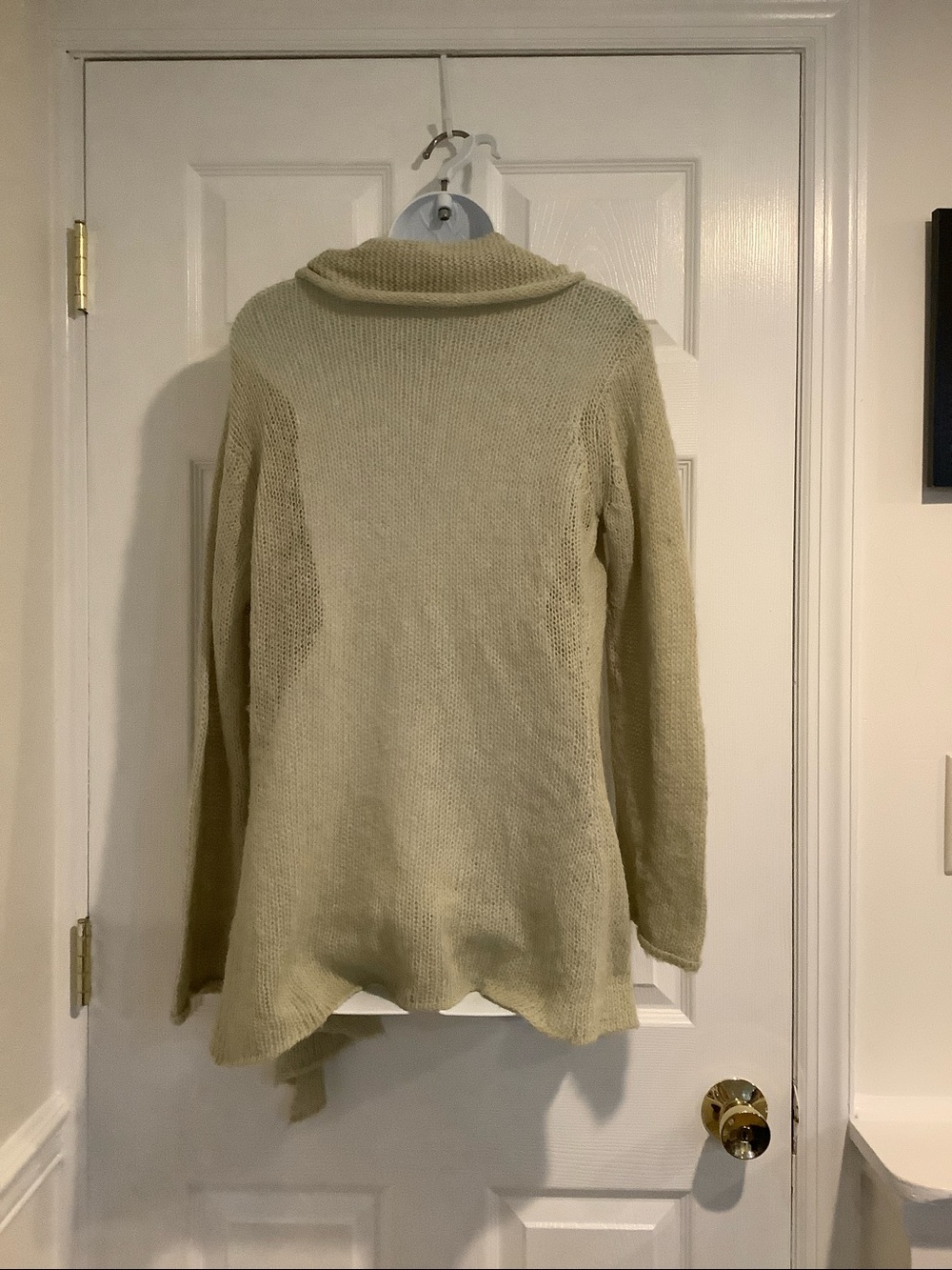 WOODEN SHIPS Khaki Neutral Mohair Wool Open Knit Open Front Draped Cardigan M/L - Picture 5 of 7